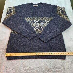 Vtg Northern Apparel Lambswool Sweater Men XL Fair Isle Snowflake Knit Navy Blue